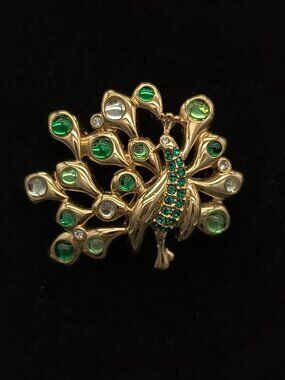 Vintage Monet Peacock Gold Tone Brooch
